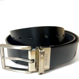 Guess Black Leather Belt with Metallic Buckle